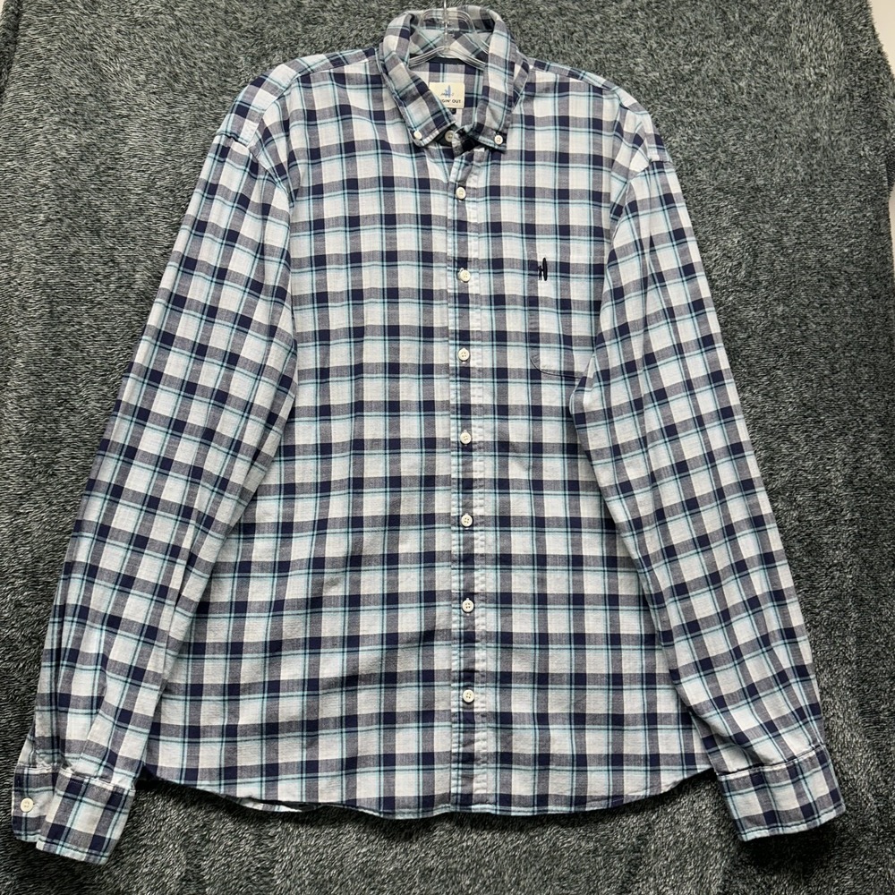 Johnnie-O Mens Size XL Blue Plaid Long Sleeve Hangin Out Button Up Shirt (T4)